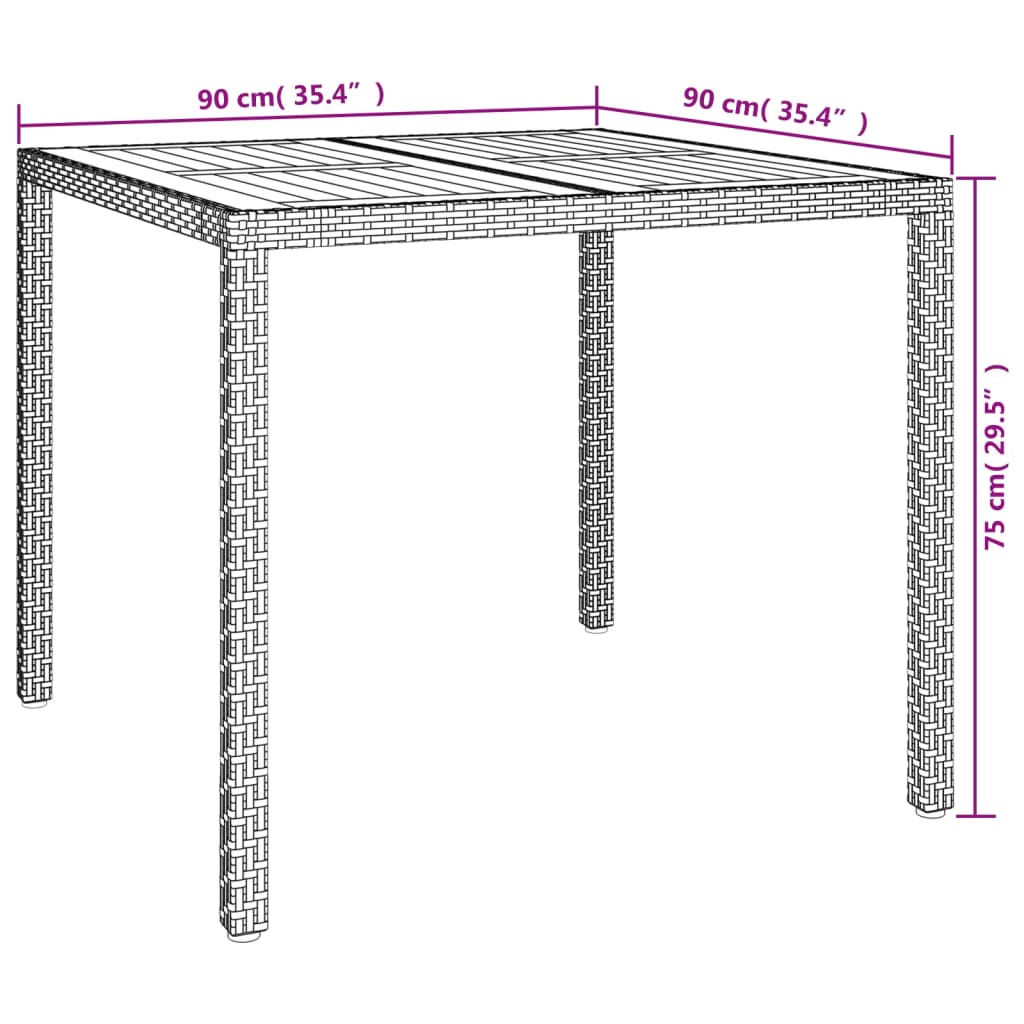 Tavolo Giardino 90x90x75cm Polyrattan e Massello Acacia Grigio - homemem39