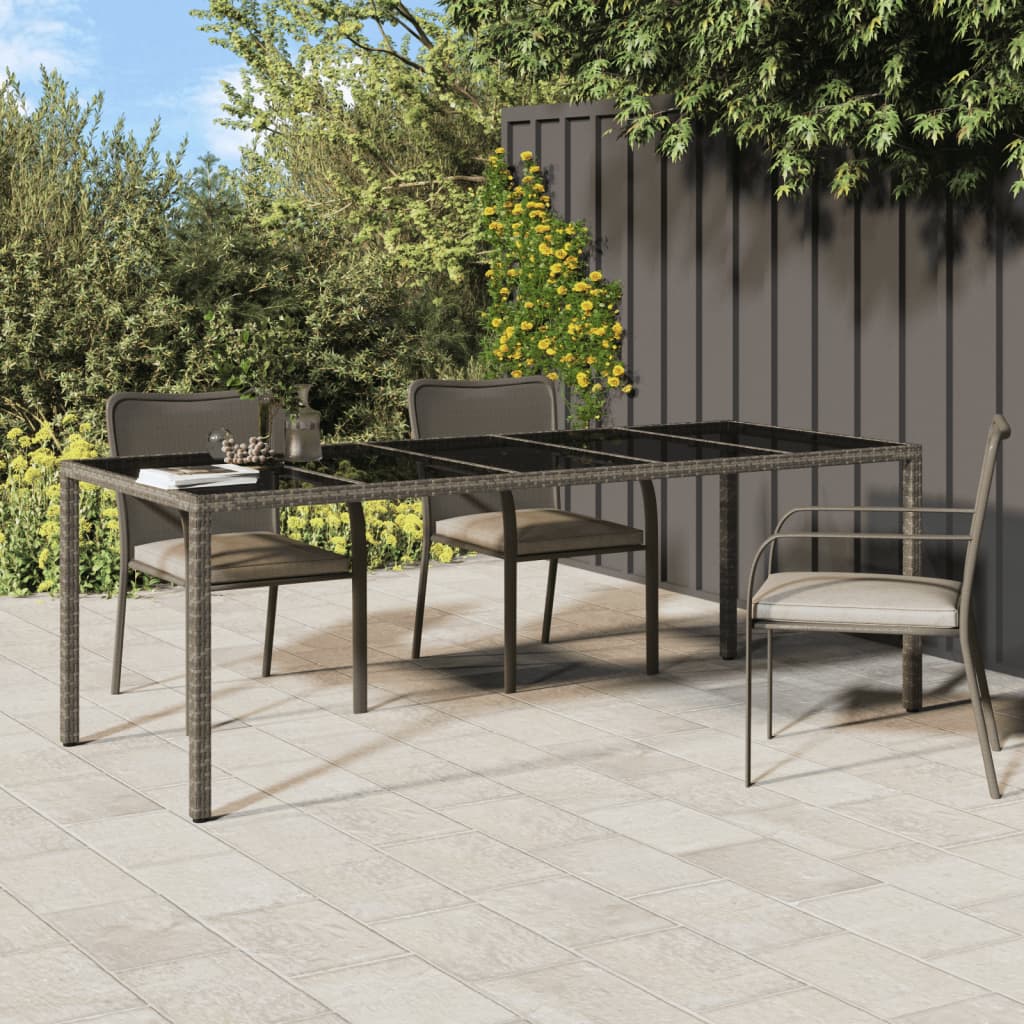 Tavolo Giardino Grigio 250x100x75cm Vetro Temperato Polyrattan - homemem39