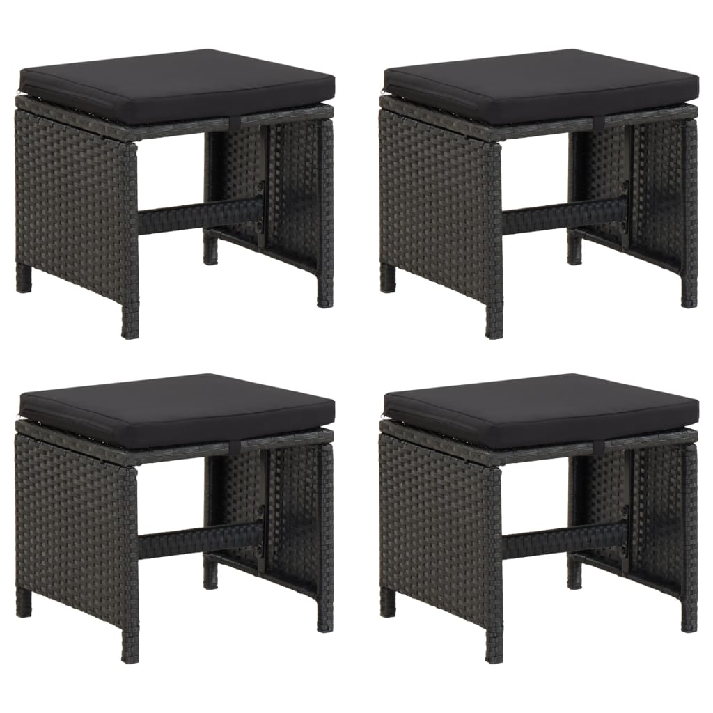 Sgabelli da Giardino 4 pz con Cuscini in Polyrattan Nero - homemem39