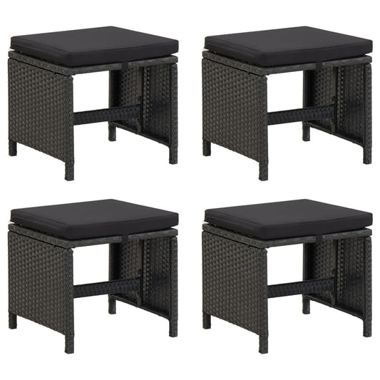 Sgabelli da Giardino 4 pz con Cuscini in Polyrattan Nero - homemem39