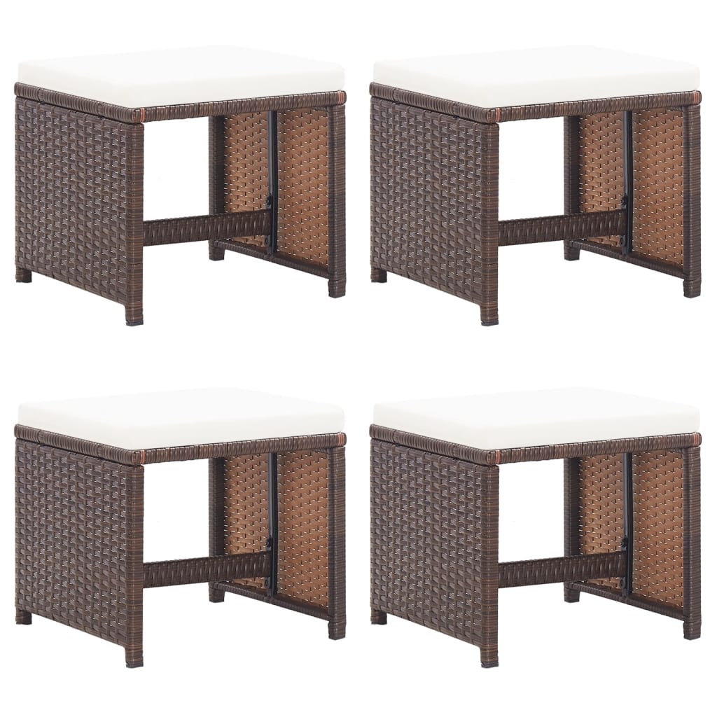 Sgabelli da Giardino 4 pz con Cuscini in Polyrattan Marrone - homemem39