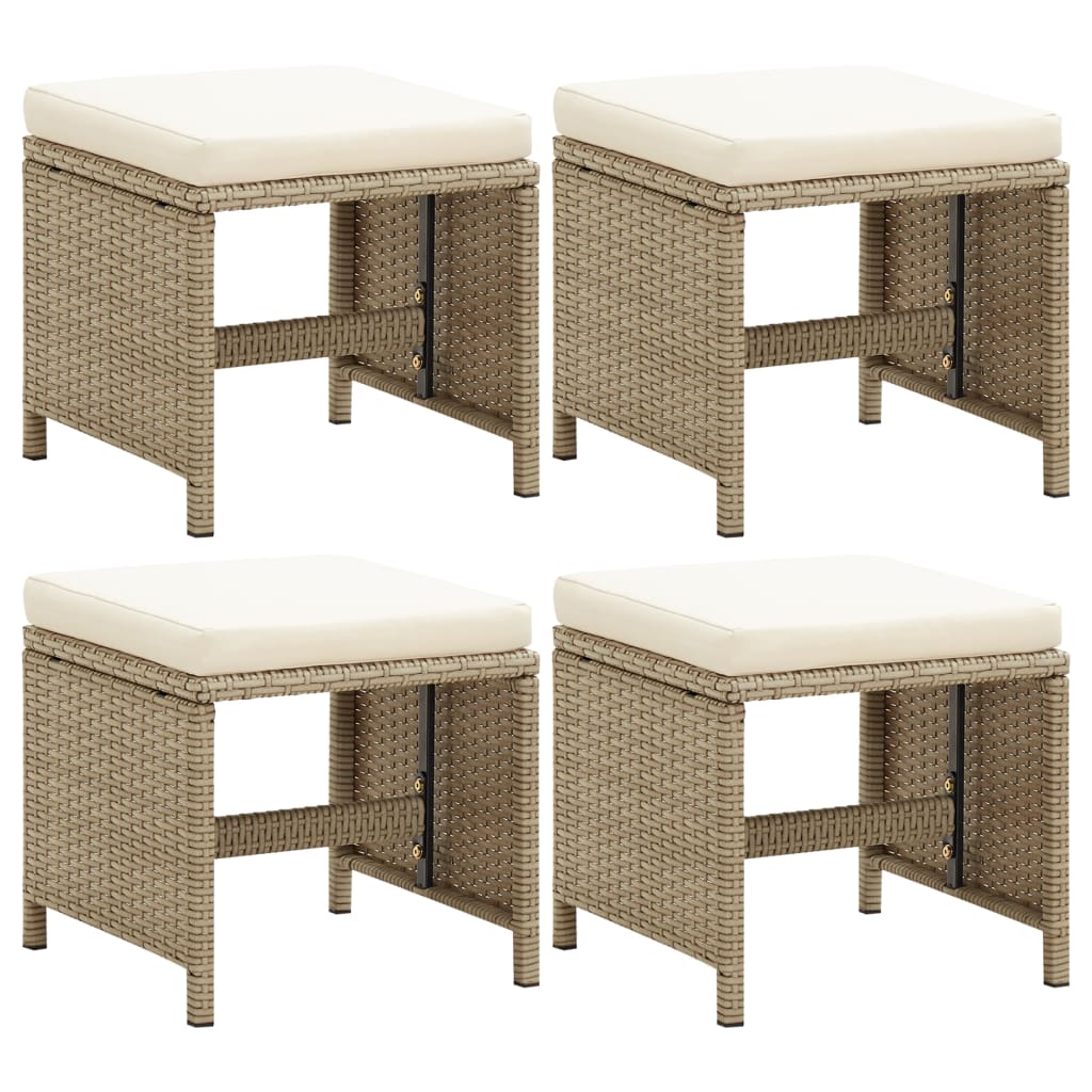 Sgabelli da Giardino 4 pz con Cuscini in Polyrattan Beige - homemem39