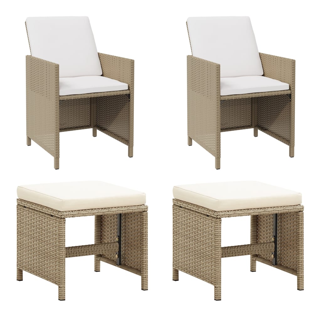 Sedie da Giardino con Sgabelli 2 pz in Polyrattan Beige - homemem39