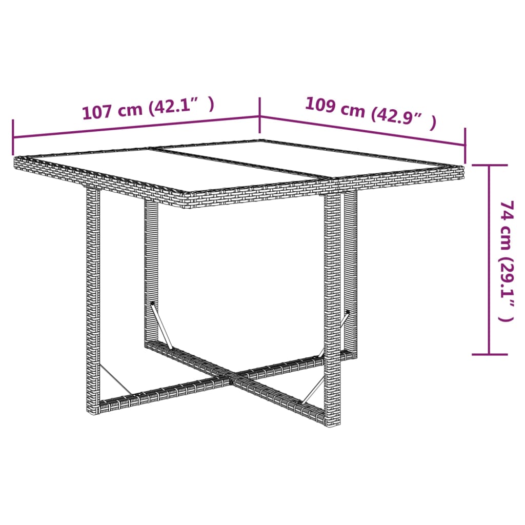 Tavolo da Giardino Marrone 109x107x74 cm in Polyrattan e Vetro - homemem39