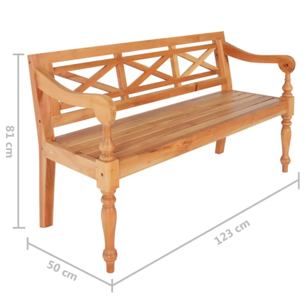 Panca Batavia 123 cm in Legno Massello di Mogano Marrone Chiaro - homemem39