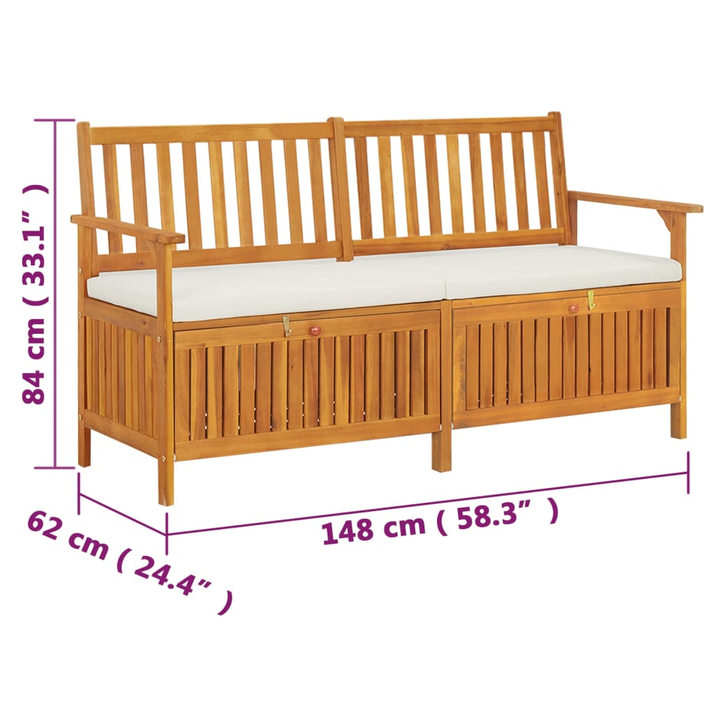 Cassapanca con Cuscino 148 cm in Legno Massello di Acacia - homemem39