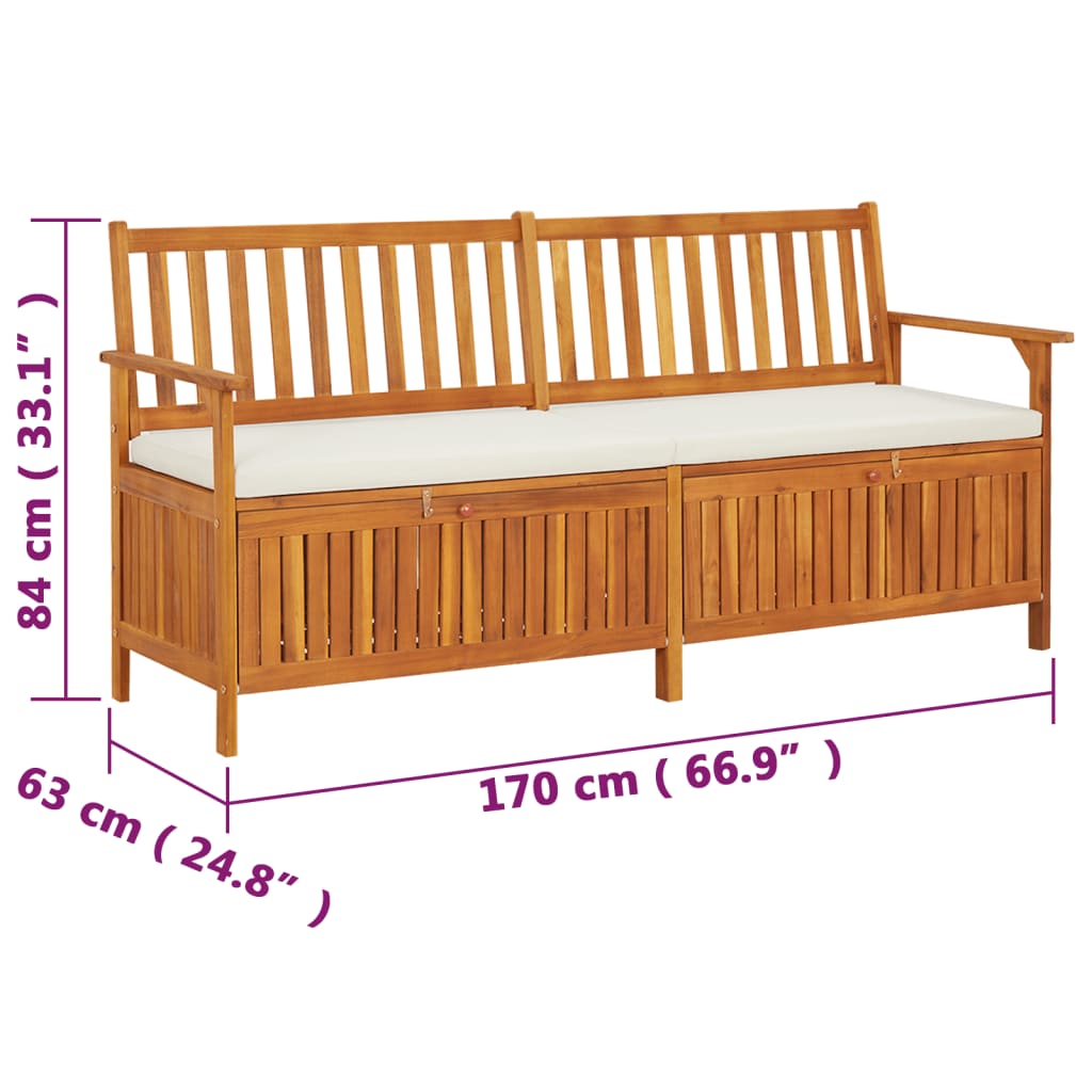 Cassapanca con Cuscino 170 cm in Legno Massello di Acacia - homemem39