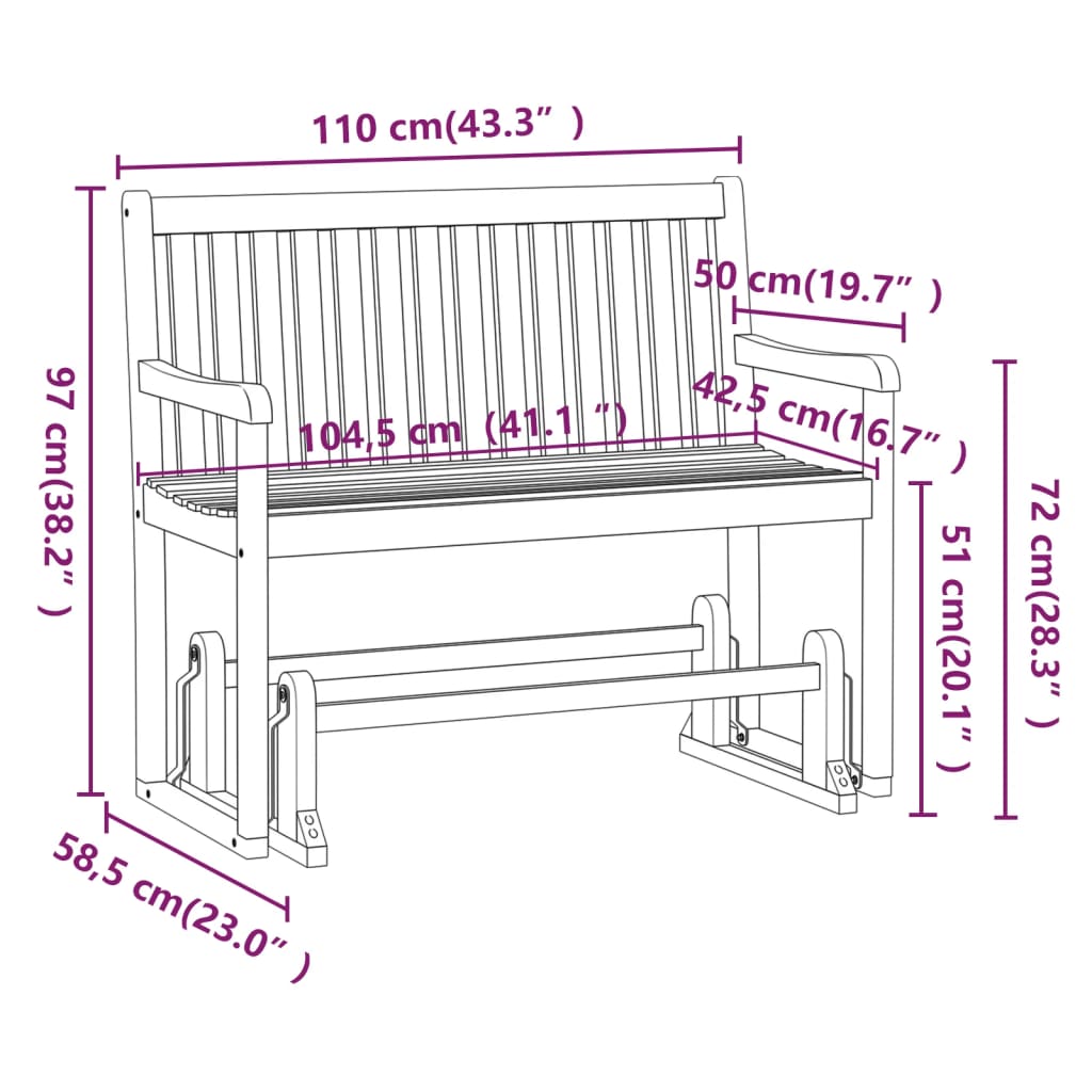 Panchina da Giardino a Dondolo 110 cm Legno Massello d'Acacia - homemem39