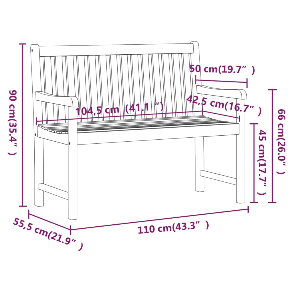 Panchina da Giardino 110 cm in Legno Massello d'Acacia - homemem39