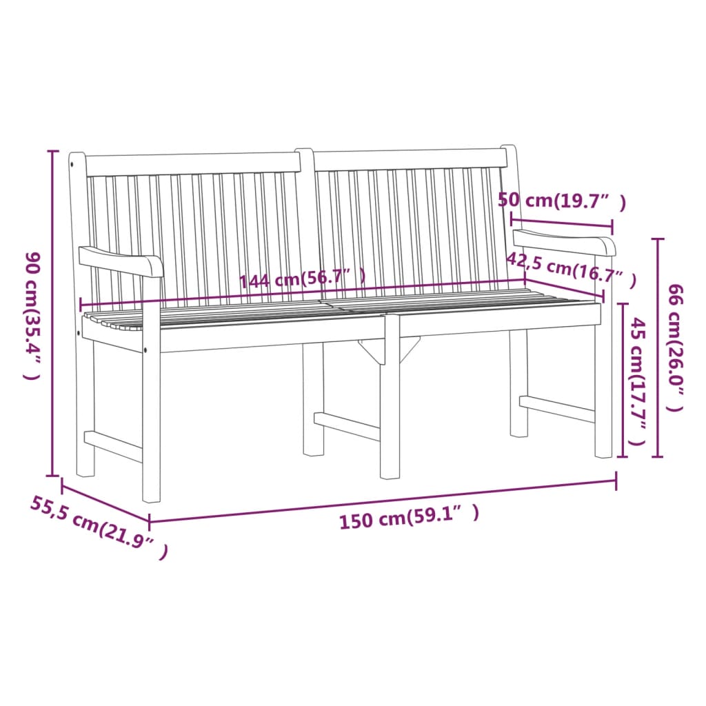 Panca da Giardino 150 cm in Legno Massello di Acacia - homemem39