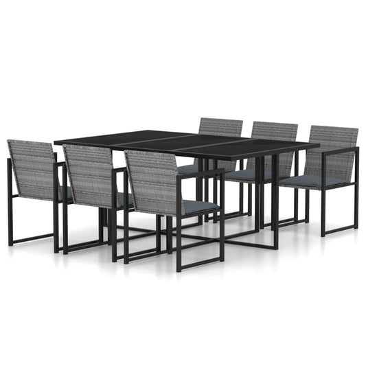 Set da Pranzo per Esterni 7 pz con Cuscini in Polyrattan Grigio - homemem39