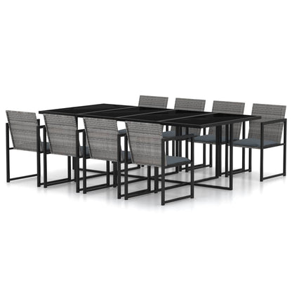 Set da Pranzo da Esterno 9 pz con Cuscini in Polyrattan Grigio - homemem39