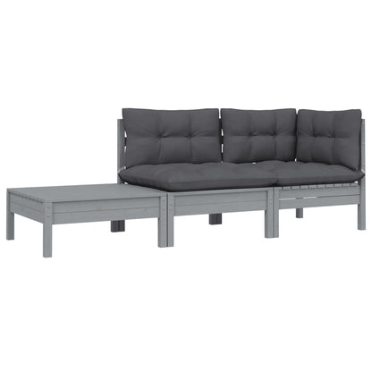 Set Divani da Giardino 3 pz Grigio Cuscini Massello di Pino - homemem39