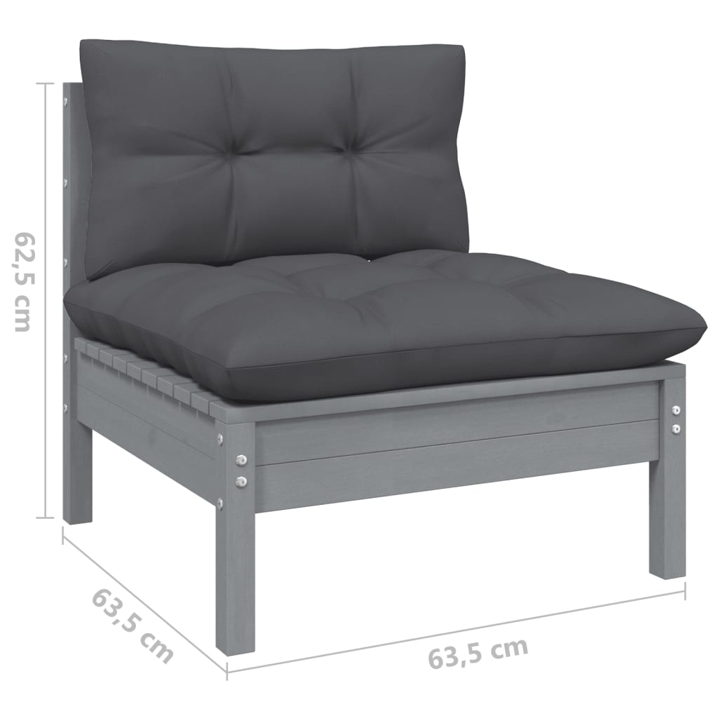 Set Divani da Giardino 3 pz Grigio Cuscini Massello di Pino - homemem39