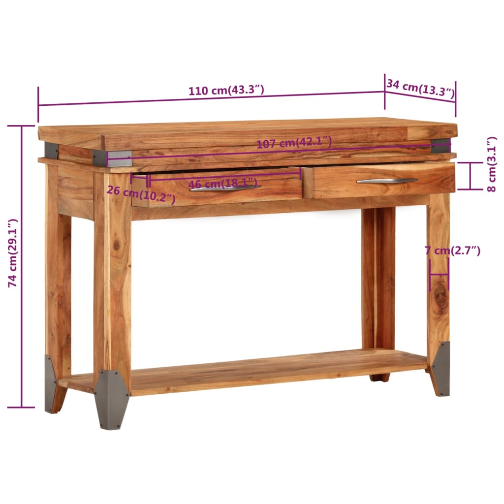 Tavolo Console 110x34x74 cm in Legno Massello di Acacia - homemem39