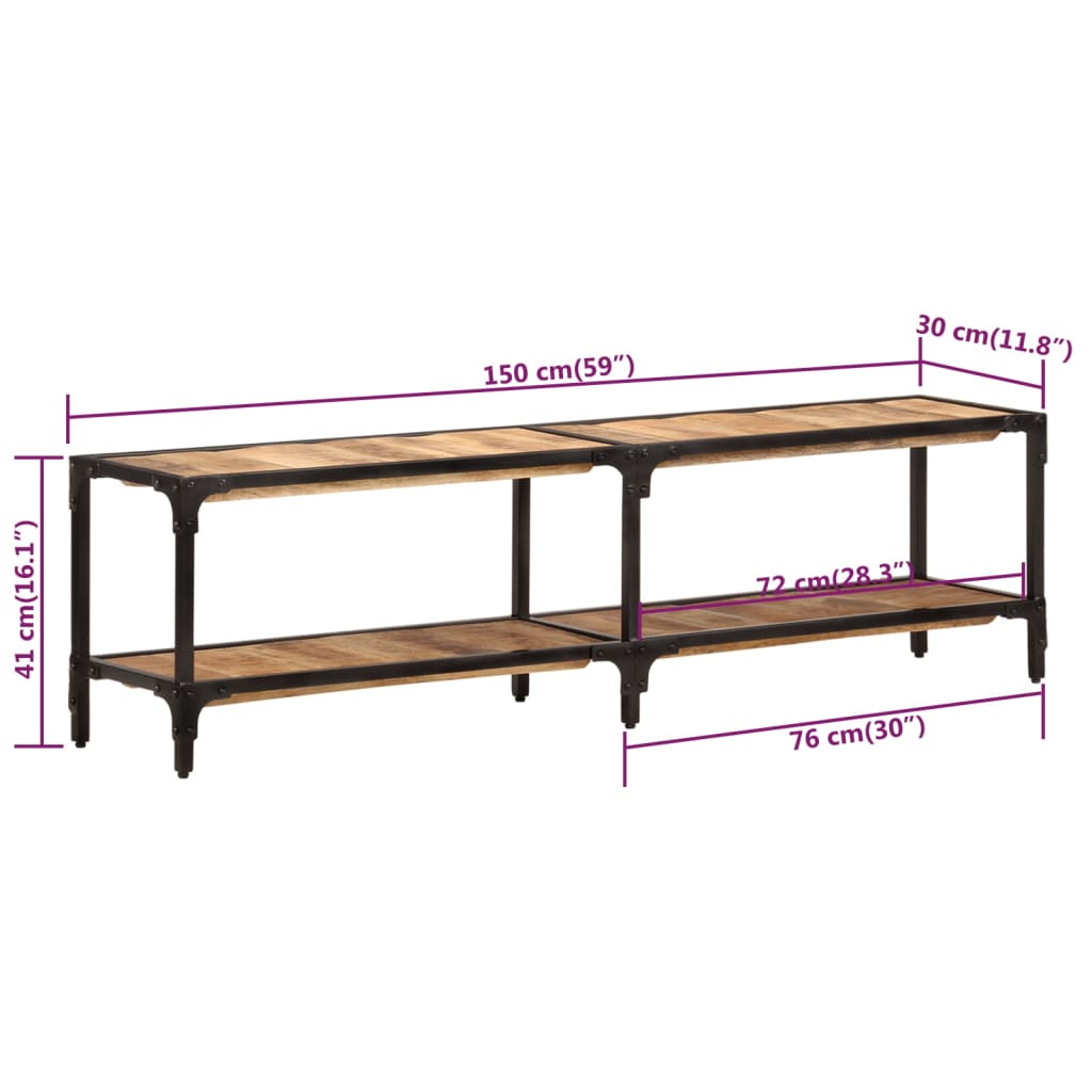 Mobile Porta TV 150x30x41 cm in Legno Massello di Mango - homemem39