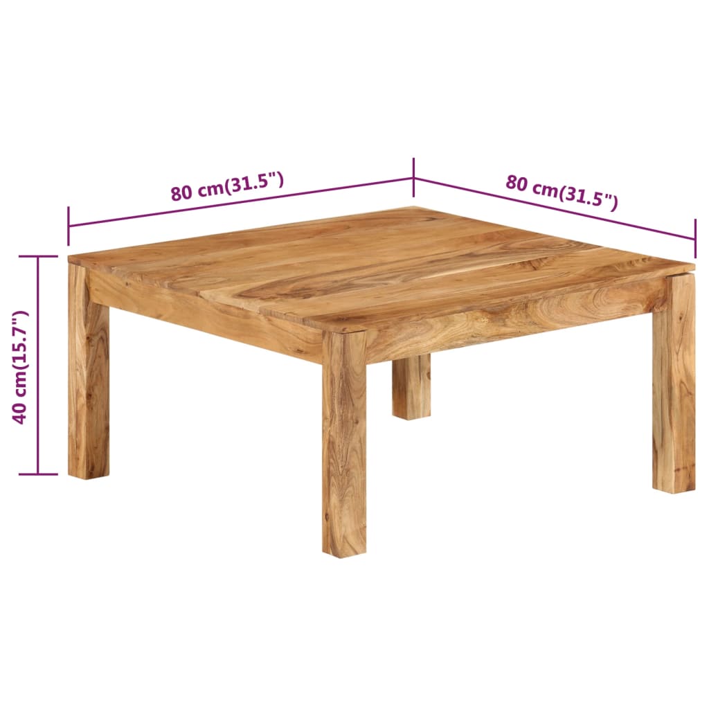 Tavolino da Salotto 80x80x40 cm in Legno Massello di Acacia - homemem39