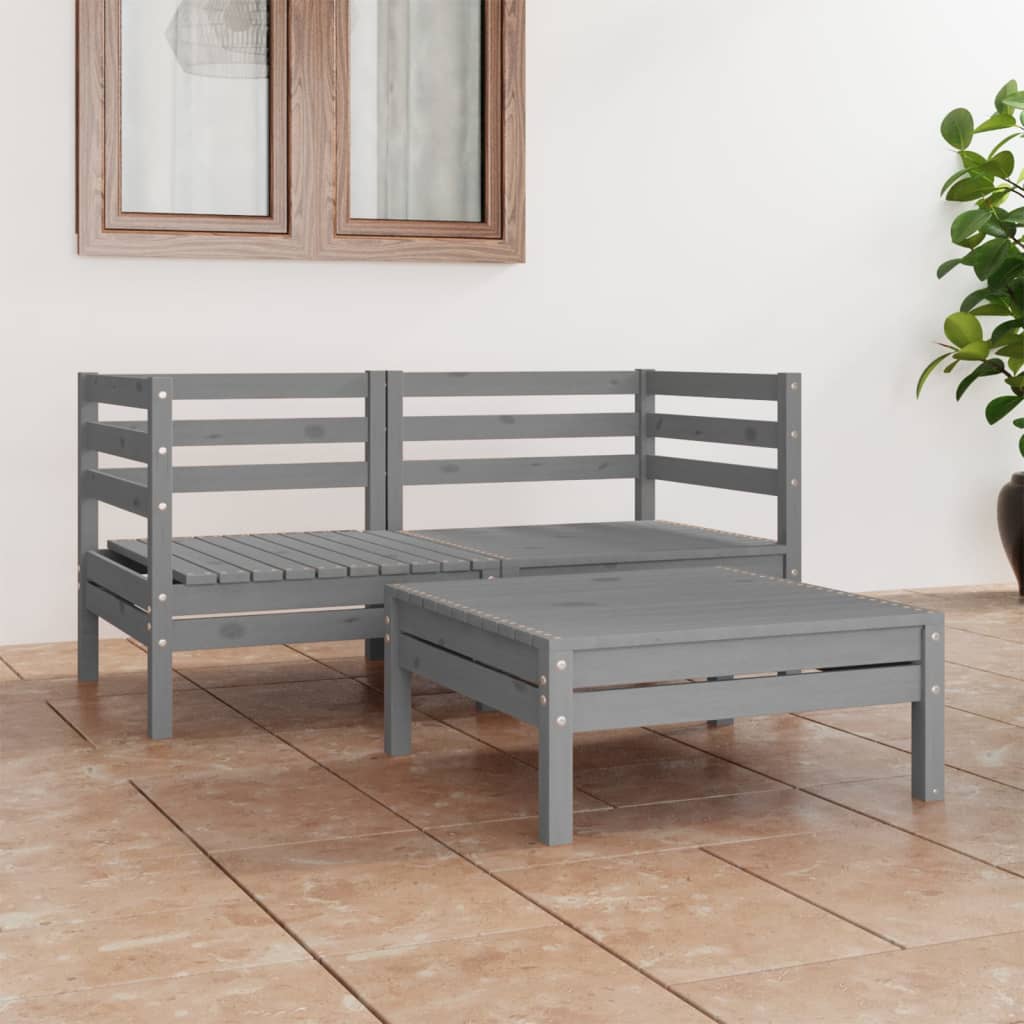 Set Divani da Giardino 3 pz Grigio in Legno Massello di Pino - homemem39