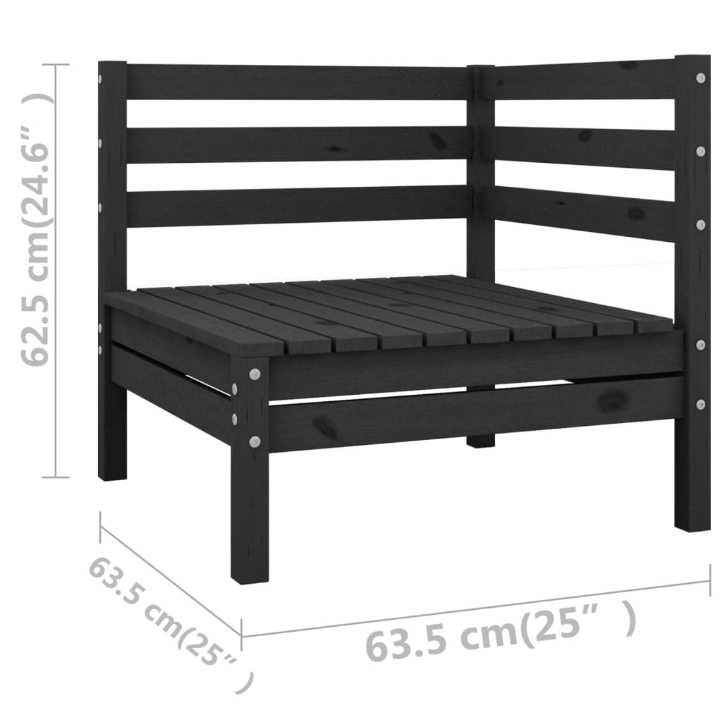 Set Divani da Giardino 3 pz Nero in Legno Massello di Pino - homemem39