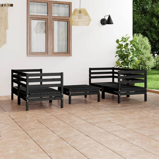 Set Divani da Giardino 5 pz Nero in Legno Massello di Pino - homemem39