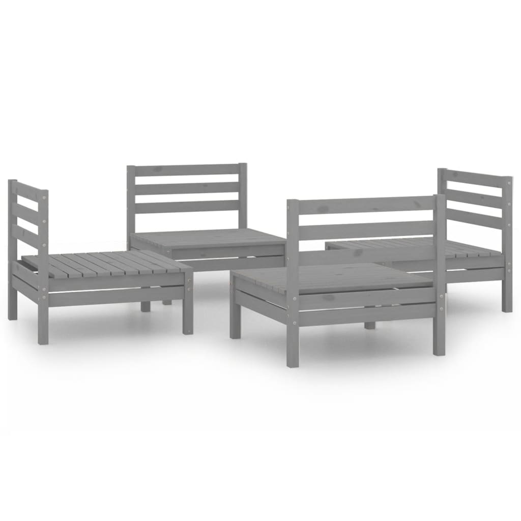 Set Divani da Giardino 4 pz Grigio in Legno Massello di Pino - homemem39