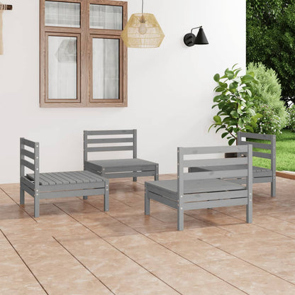 Set Divani da Giardino 4 pz Grigio in Legno Massello di Pino - homemem39