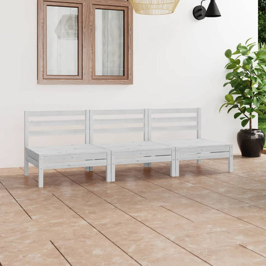 Set Divani da Giardino 3 pz Bianco in Legno Massello di Pino - homemem39