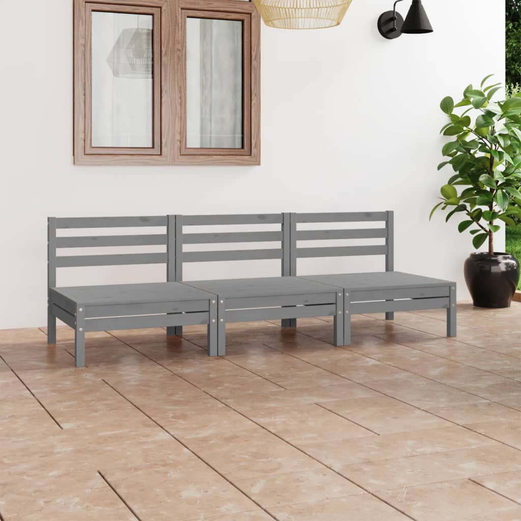 Set Divani da Giardino 3 pz Grigio in Legno Massello di Pino - homemem39