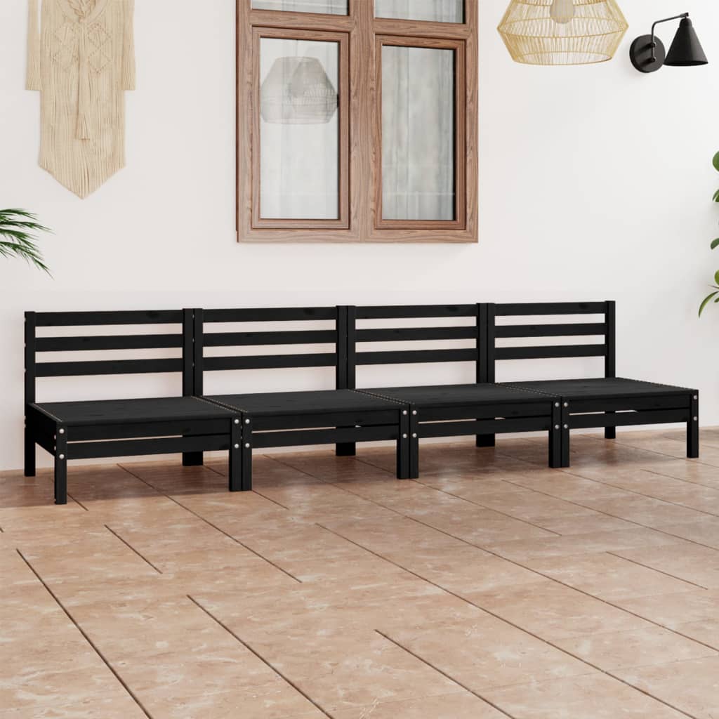 Set Divani da Giardino 4 pz Nero in Legno Massello di Pino - homemem39