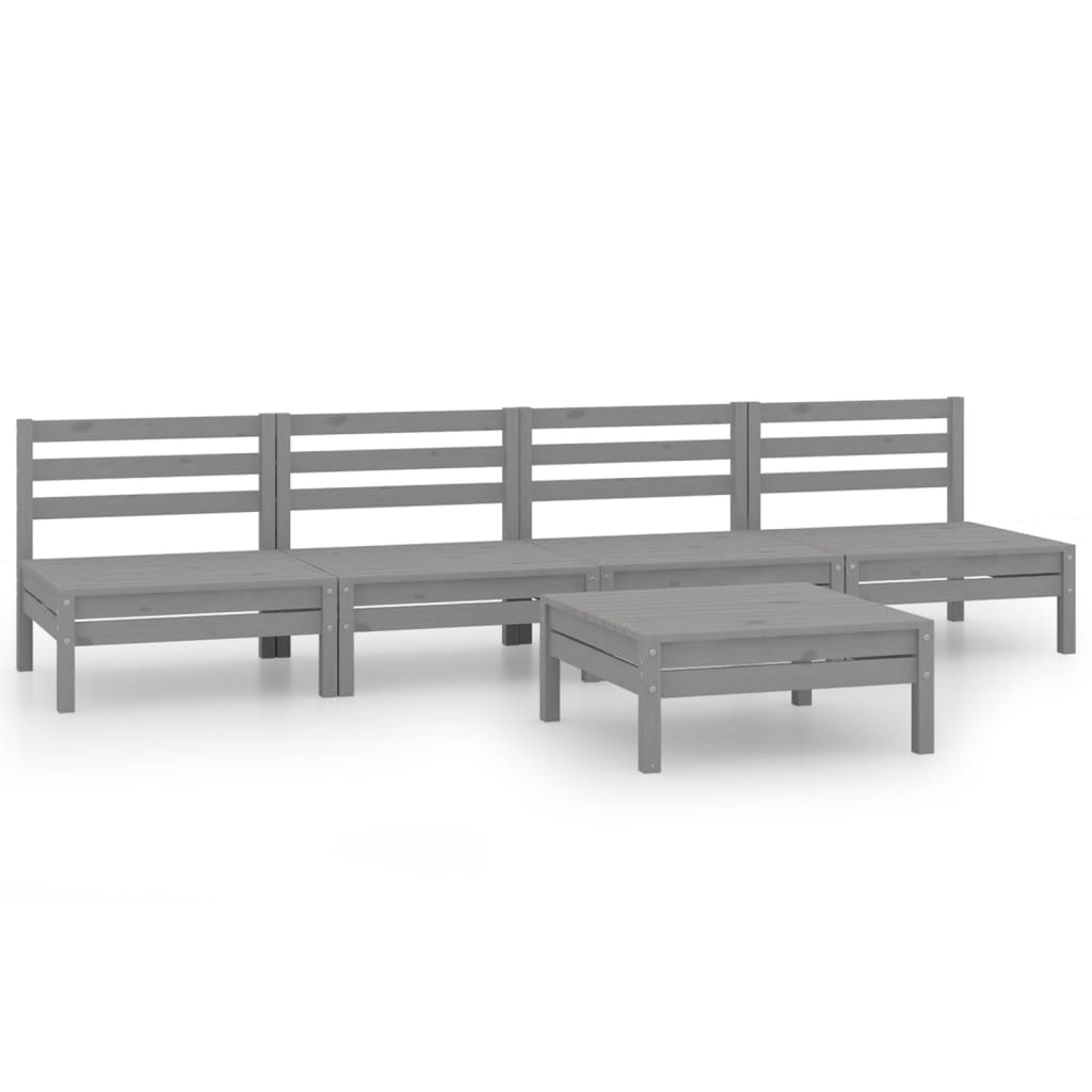 Set Divani da Giardino 5 pz Grigio in Legno Massello di Pino - homemem39