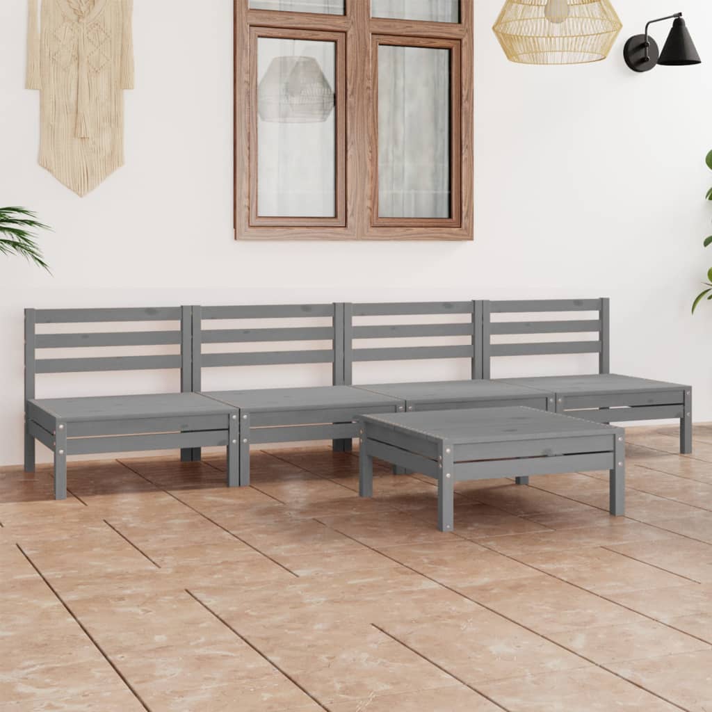 Set Divani da Giardino 5 pz Grigio in Legno Massello di Pino - homemem39