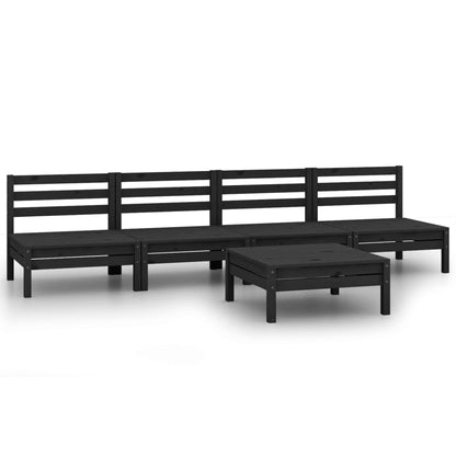 Set Divani da Giardino 5 pz Nero in Legno Massello di Pino - homemem39