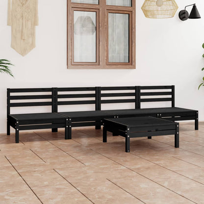 Set Divani da Giardino 5 pz Nero in Legno Massello di Pino - homemem39