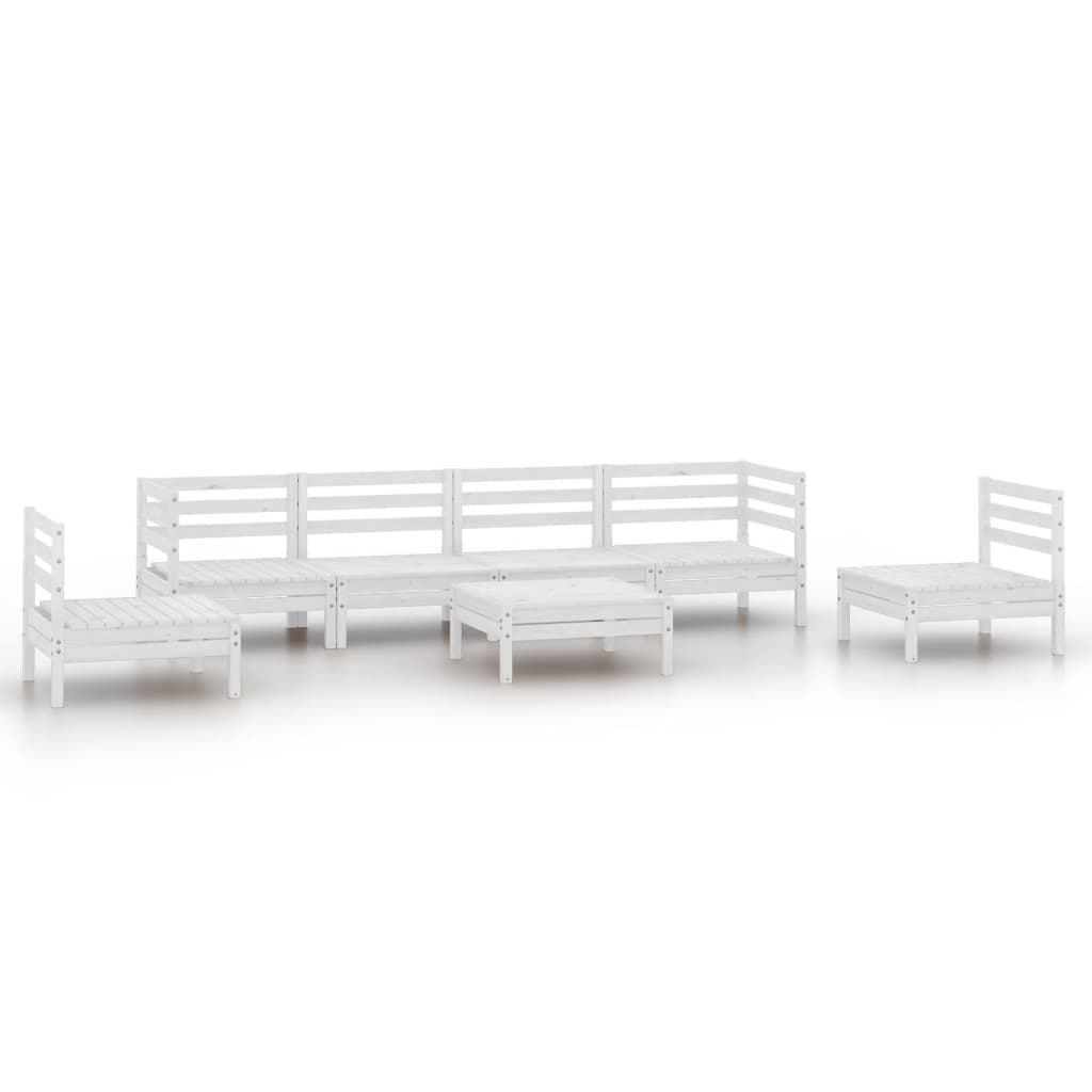 Set Divani da Giardino 7 pz Bianco in Legno Massello di Pino - homemem39