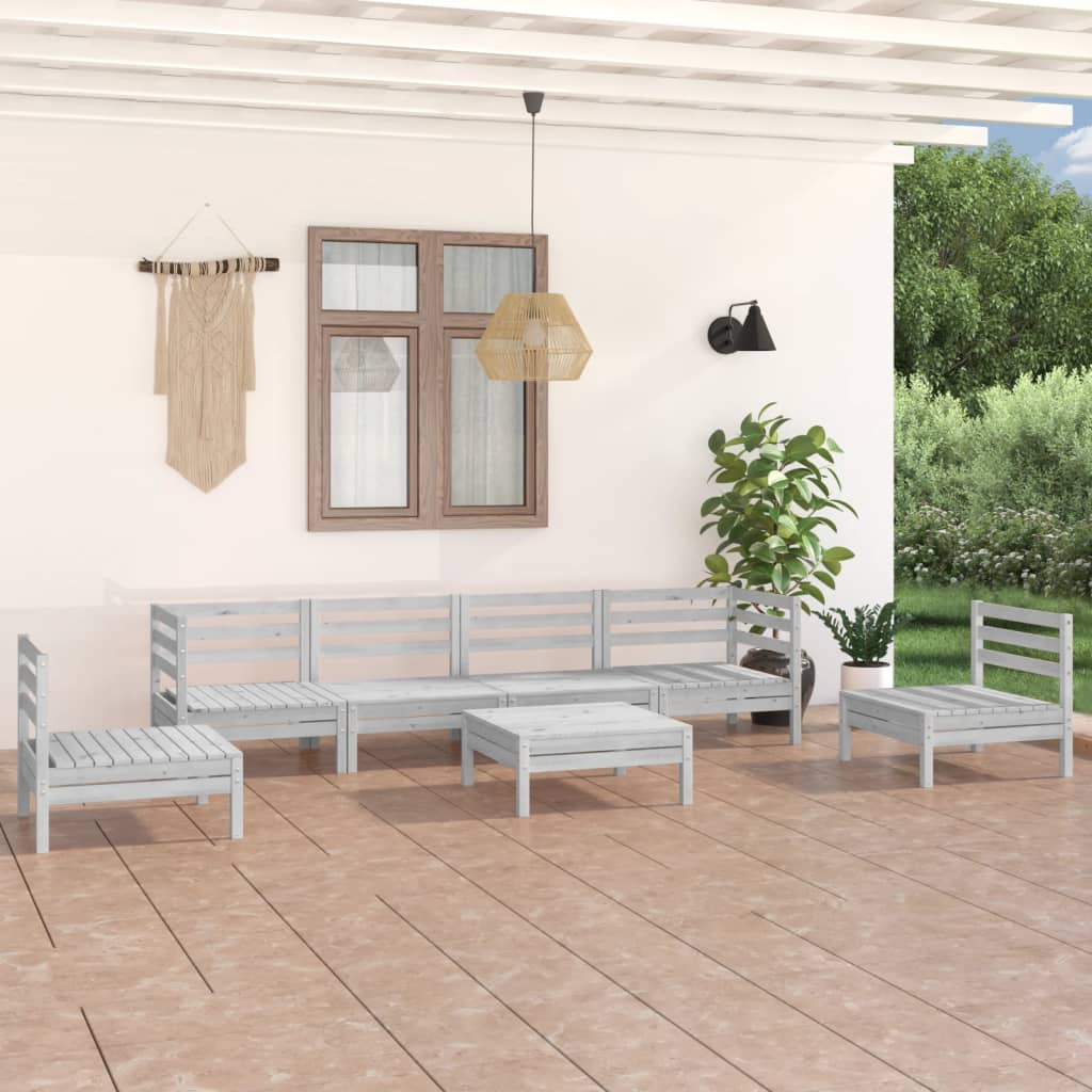 Set Divani da Giardino 7 pz Bianco in Legno Massello di Pino - homemem39