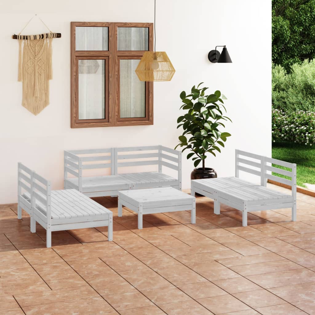 Set Divani da Giardino 7 pz Bianco in Legno Massello di Pino - homemem39