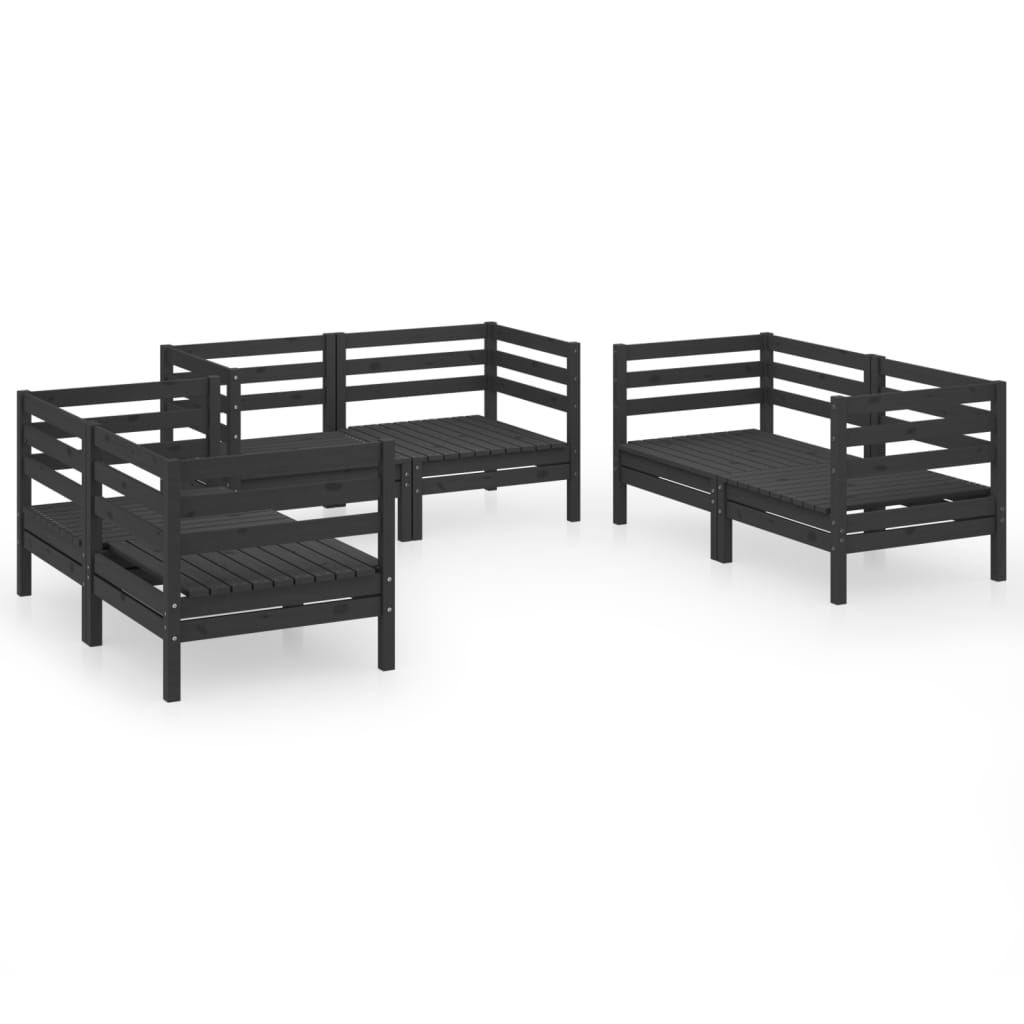 Set Divani da Giardino 6 pz Nero in Legno Massello di Pino - homemem39