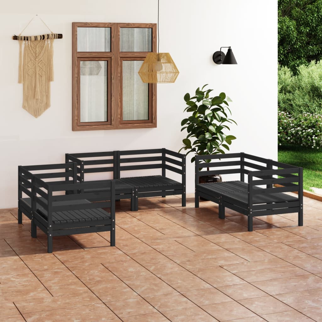 Set Divani da Giardino 6 pz Nero in Legno Massello di Pino - homemem39