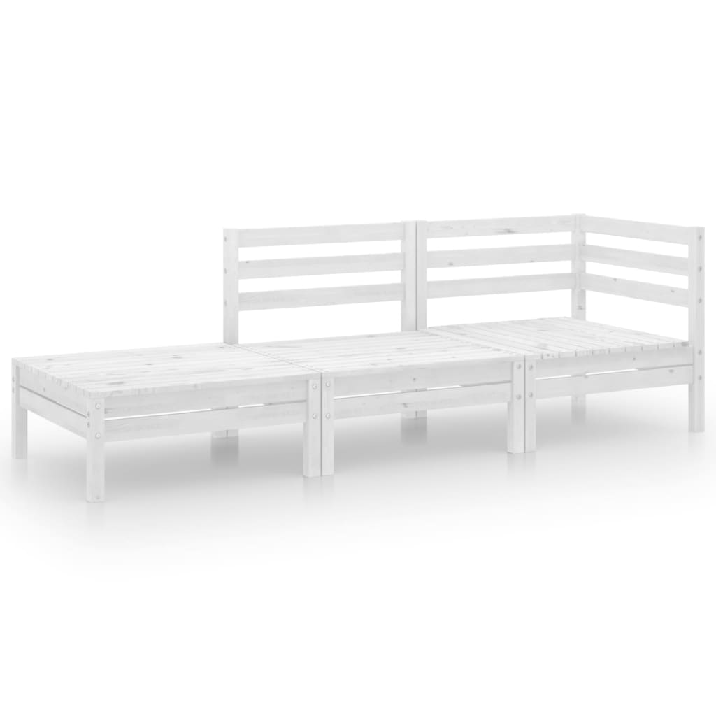 Set Divani da Giardino 3 pz Bianco in Legno Massello di Pino - homemem39