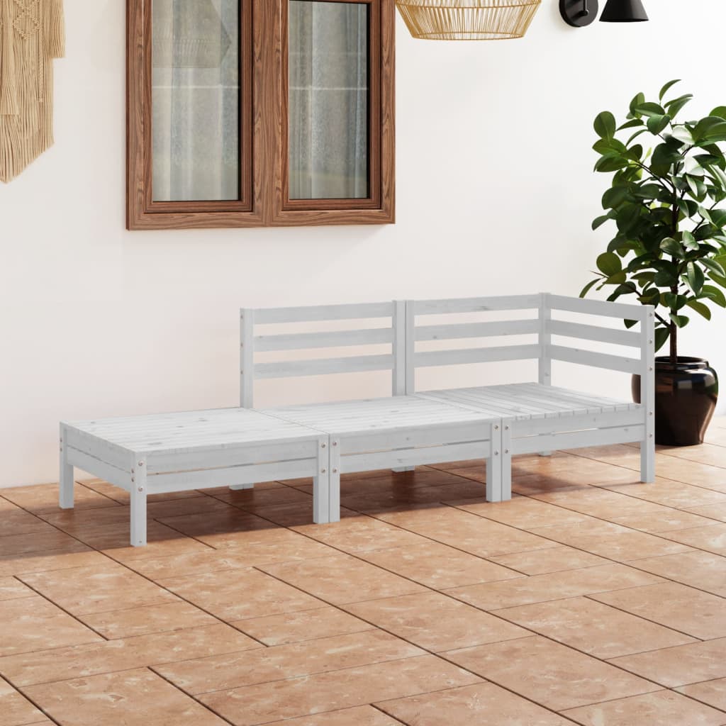 Set Divani da Giardino 3 pz Bianco in Legno Massello di Pino - homemem39