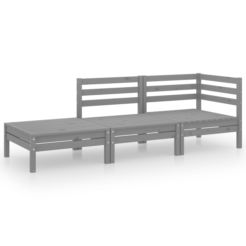 Set Divani da Giardino 3 pz Grigio in Legno Massello di Pino - homemem39