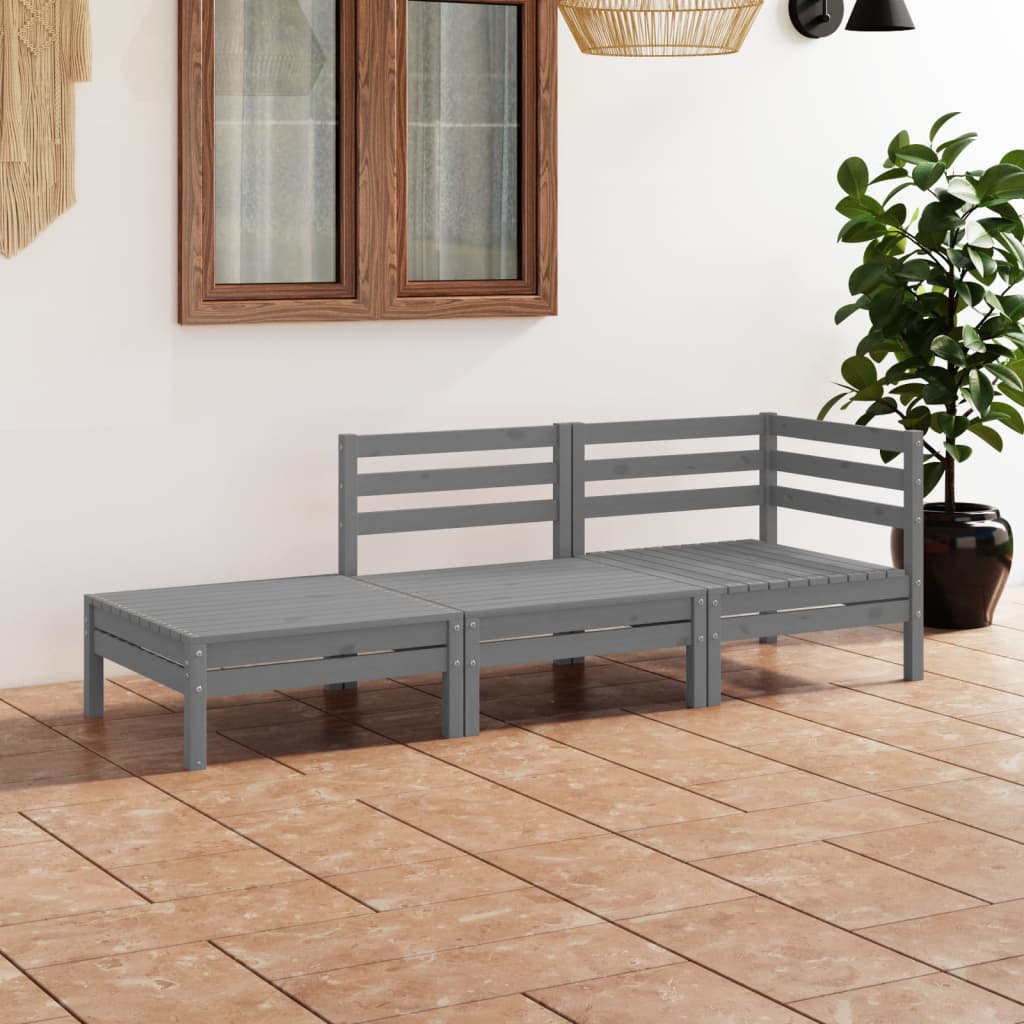 Set Divani da Giardino 3 pz Grigio in Legno Massello di Pino - homemem39