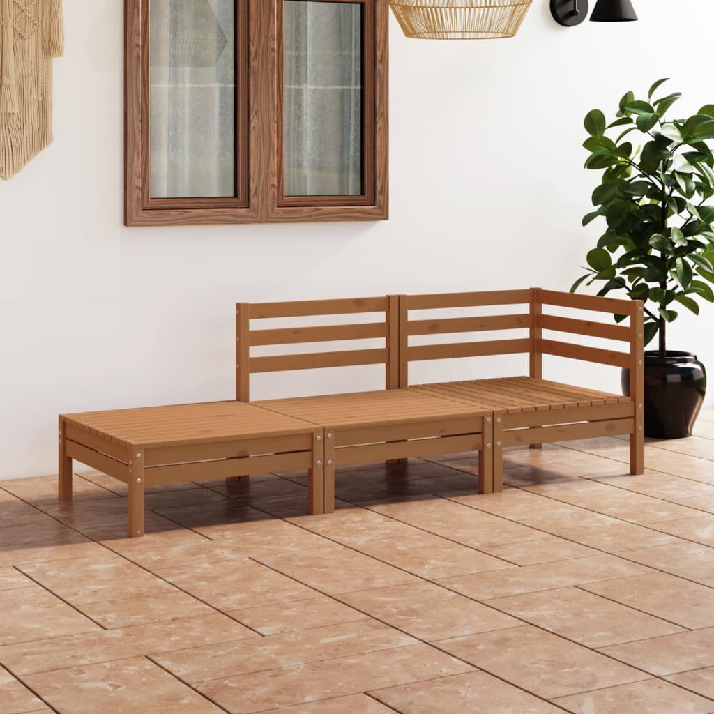 Set Divani da Giardino 3 pz Miele in Legno Massello di Pino - homemem39