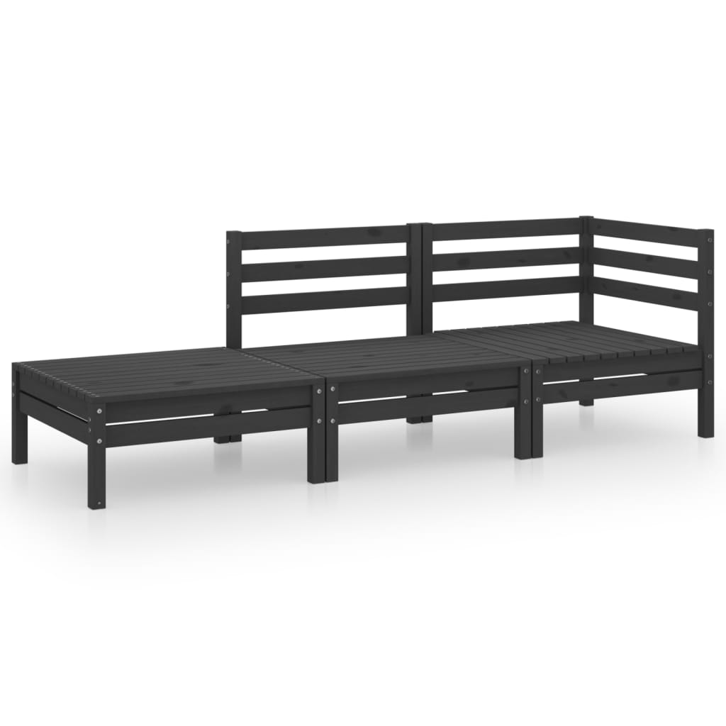 Set Divani da Giardino 3 pz Nero in Legno Massello di Pino - homemem39