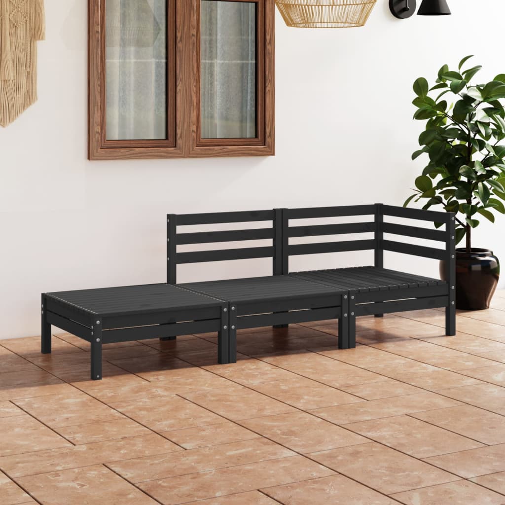 Set Divani da Giardino 3 pz Nero in Legno Massello di Pino - homemem39