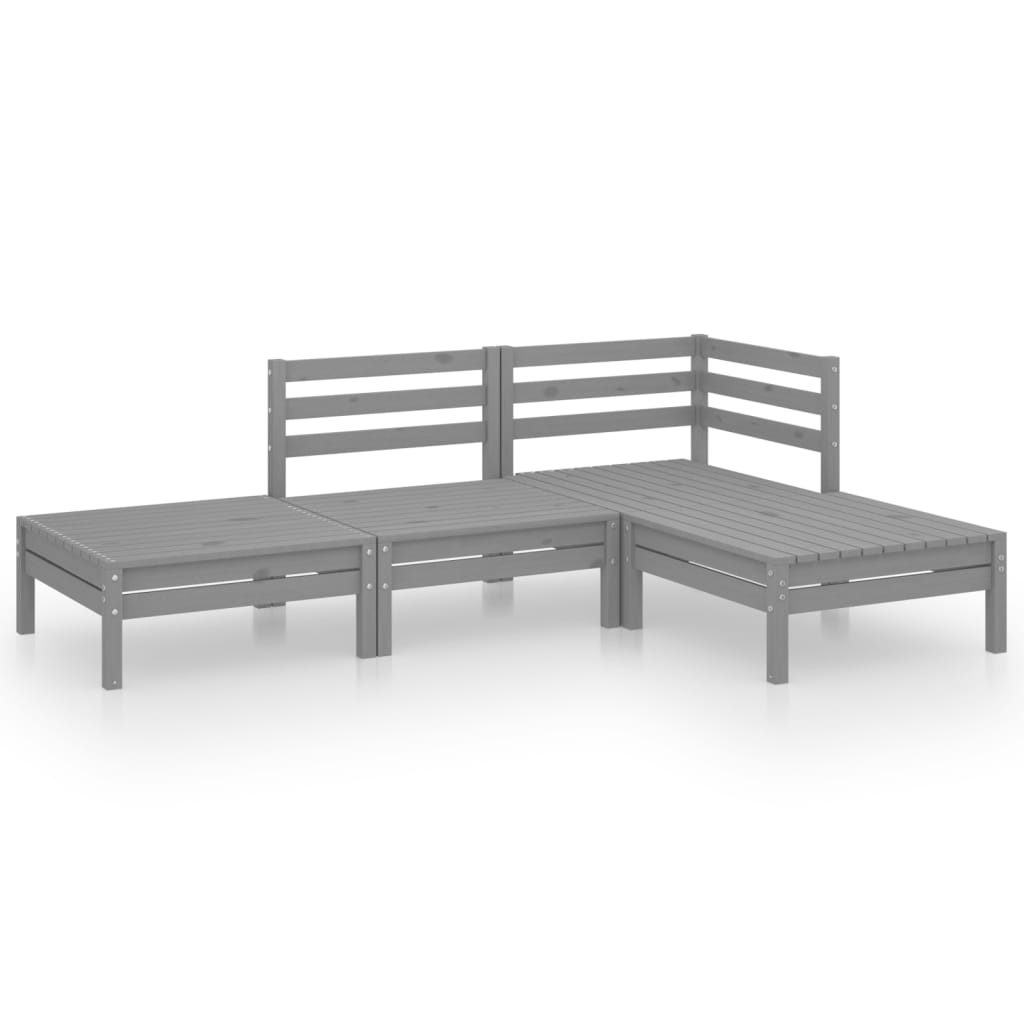 Set Divani da Giardino 4 pz Grigio in Legno Massello di Pino - homemem39