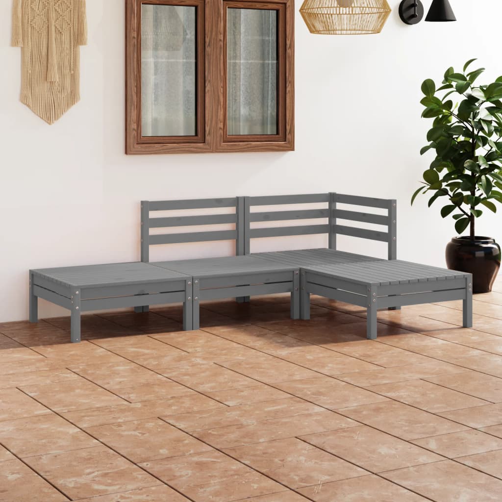 Set Divani da Giardino 4 pz Grigio in Legno Massello di Pino - homemem39