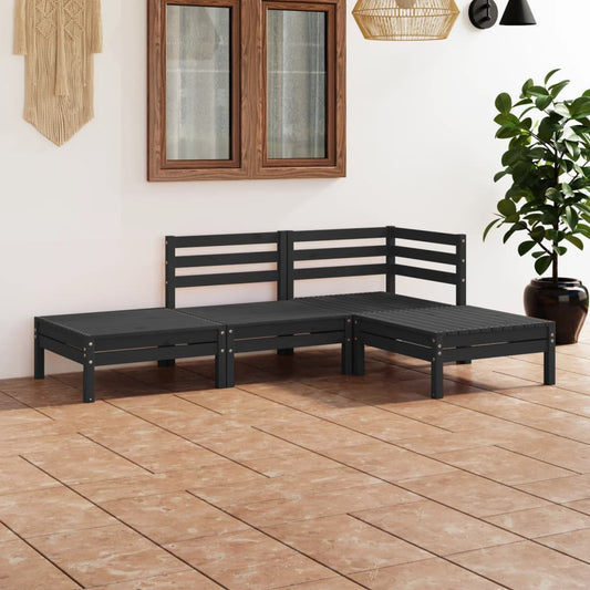 Set Divani da Giardino 4 pz Nero in Legno Massello di Pino - homemem39