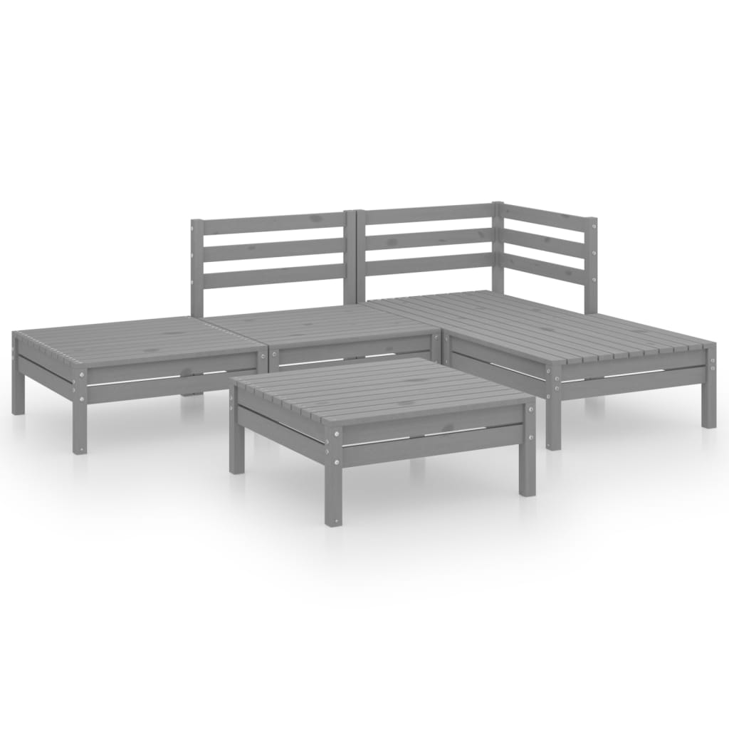 Set Divani da Giardino 5 pz in Legno Massello di Pino Grigio - homemem39