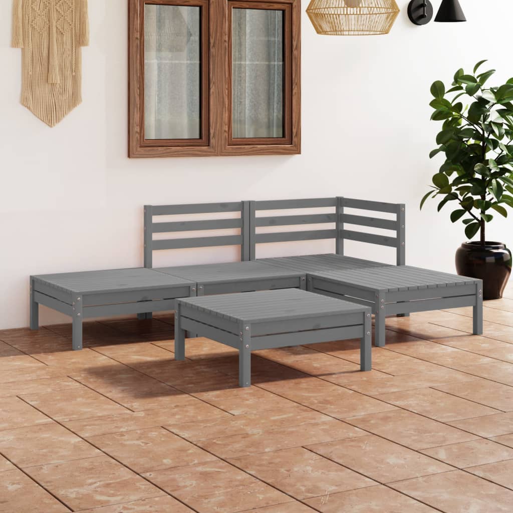 Set Divani da Giardino 5 pz in Legno Massello di Pino Grigio - homemem39